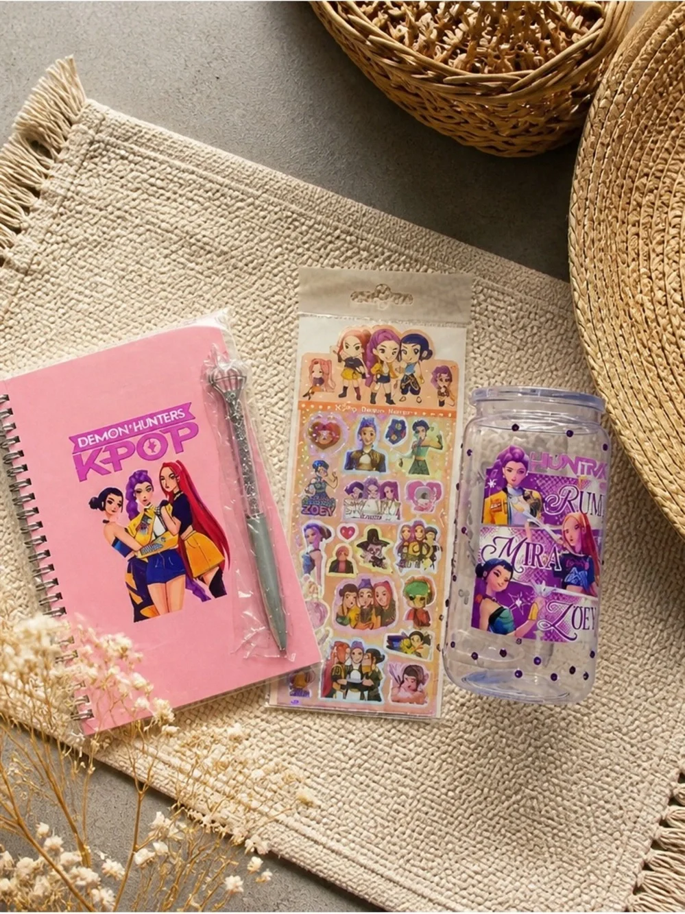 Demon Hunters KPOP Pink Spiral Notebook + Sticker Sheet & Tumbler